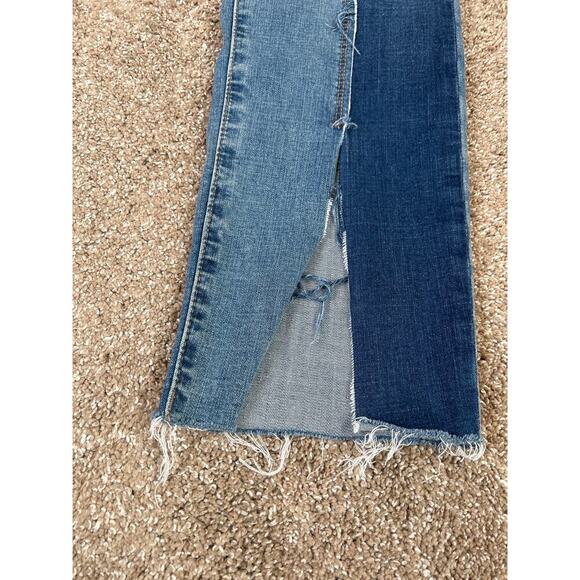 Blank NYC jeans two tone denim 70's front hem slit frayed bottom cropped SZ 28" - Picture 6 of 8
